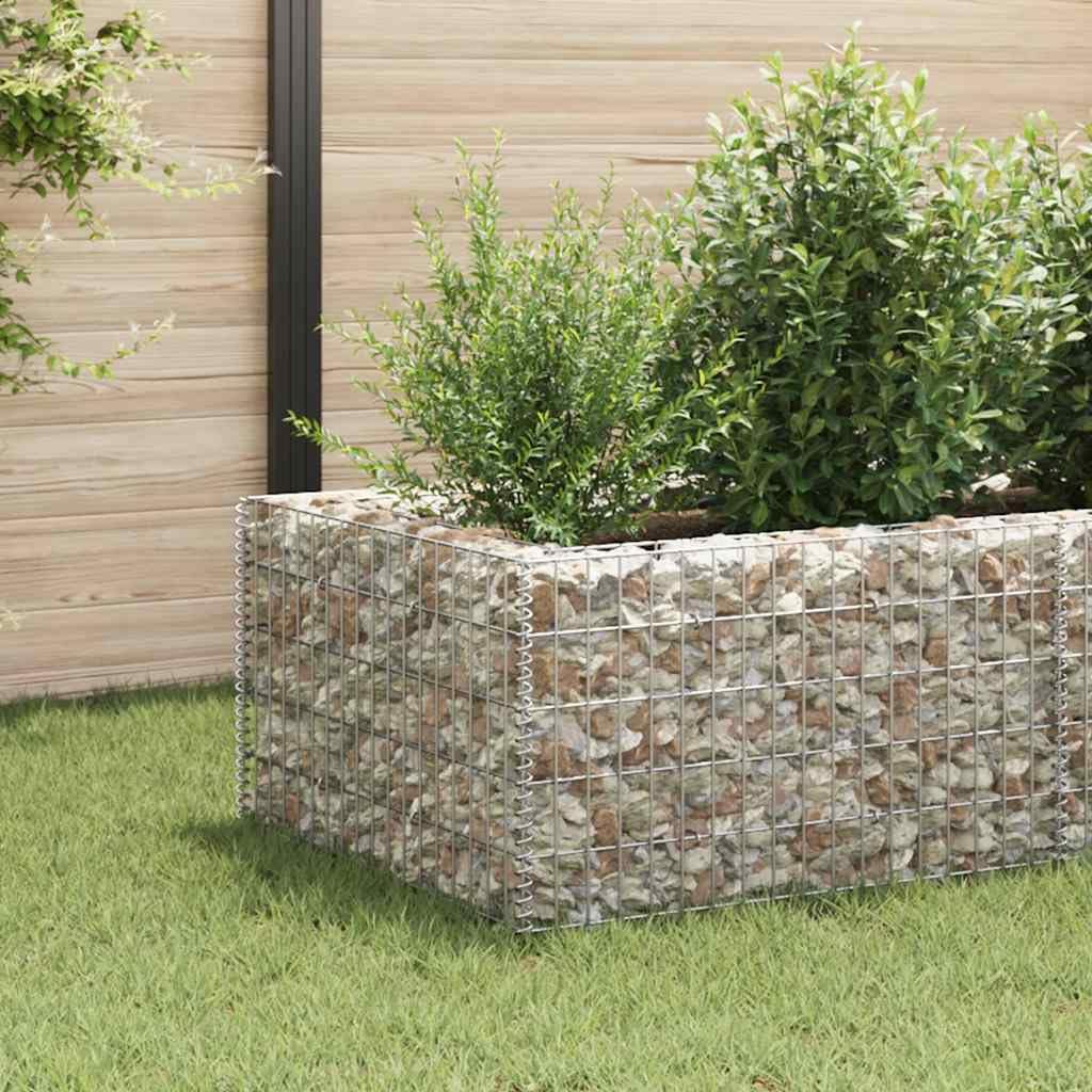 Jardinera para jardín y patio, 360 x 90 x 50 cm, gran cesta de piedra de acero galvanizado, jardinera estable para jardín y patio, resistente a la intemperie como borde decorativo de jardín