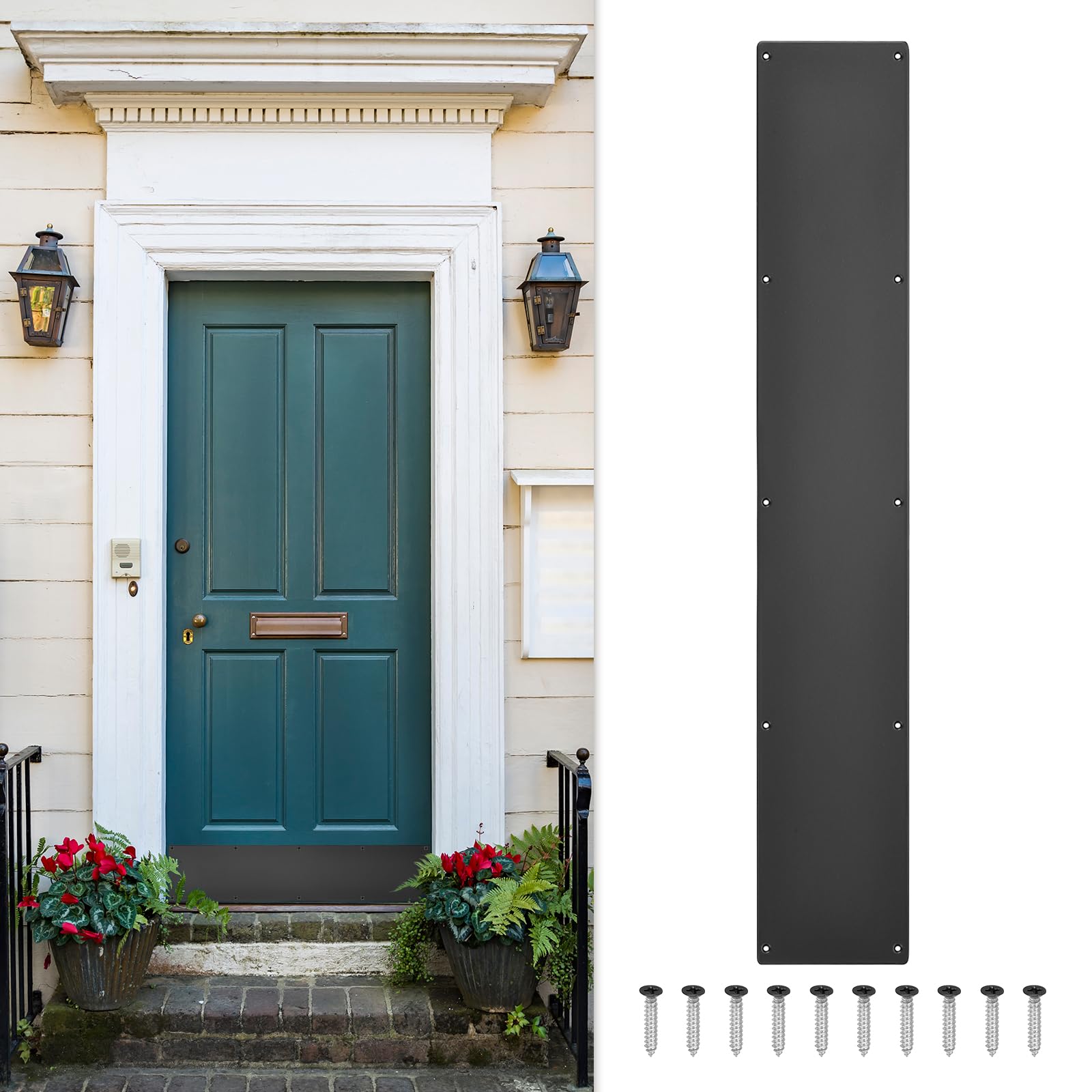 sourcing map Door Kick Plate, 6 x 34 Inches Aluminum Kick Plate Door Plate, 1.5mm (1/16 Inch) Thickness, for Exterior Front Door or Back Door, Black (Single Pack)