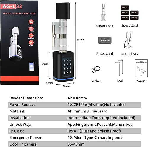 Miniatura 6 de Cerradura de puerta inteligente, cerradura de cilindro inteligente de puerta europea, cerraduras electrónicas aplicables a puerta de seguridad de