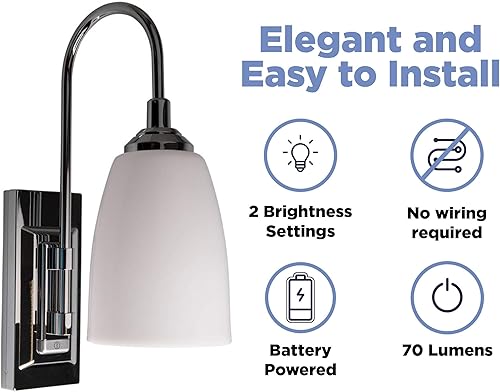 Miniatura 2 de Westek Aplique de pared a pilas, paquete de 2  70 lúmenes, plástico con acabado cromado, aplique de pared de batería de fácil instalación