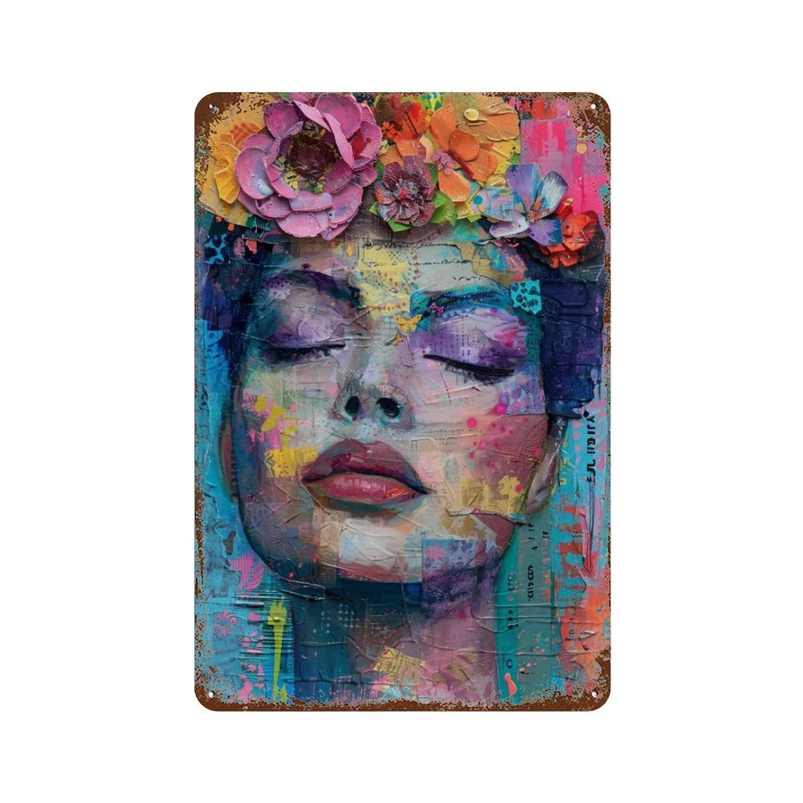 YHGERTKU Floral Abstract Portrait 03 Wall Art Retro Iron Vintage Metal Tin Sign Poster Modern Decor for Living Rooms Gift 30x20cm