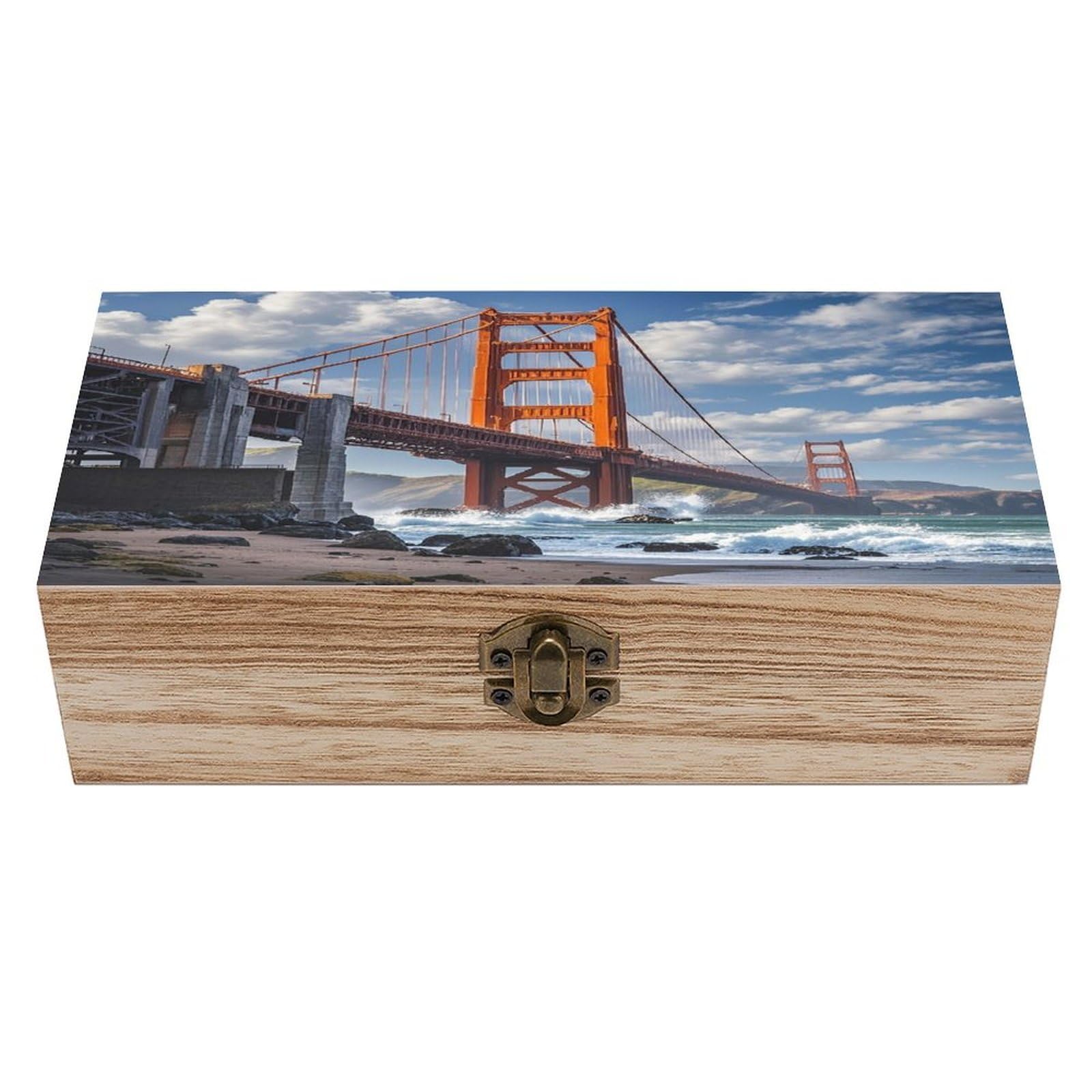 LZQPOEAS Golden Gate Bridge Wooden Box Storage Space to Organize Jewelry in A Beautiful Small Storage Box Decorative Card Boxes Memory Treasure Boxes for Crafts And Photo Storage
