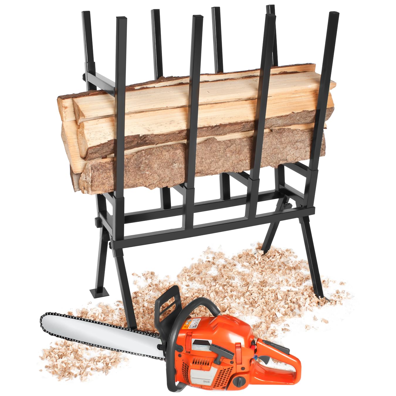 tectake® Holzsägebock, Sägebock für Kettensägen, Arbeitsbock für Säge und Brennholz, Brennholz Bock aus Stahl, Belastbarkeit 400kg, Sägegestell zerlegbar - (Schwarz / "Typ 400737")