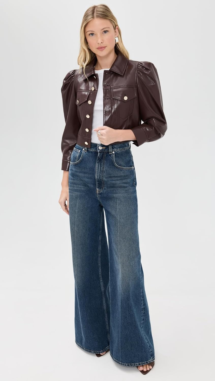 alice + olivia Women's Lana Vegan Leather Puffed Sleeve Jacket - Image 5