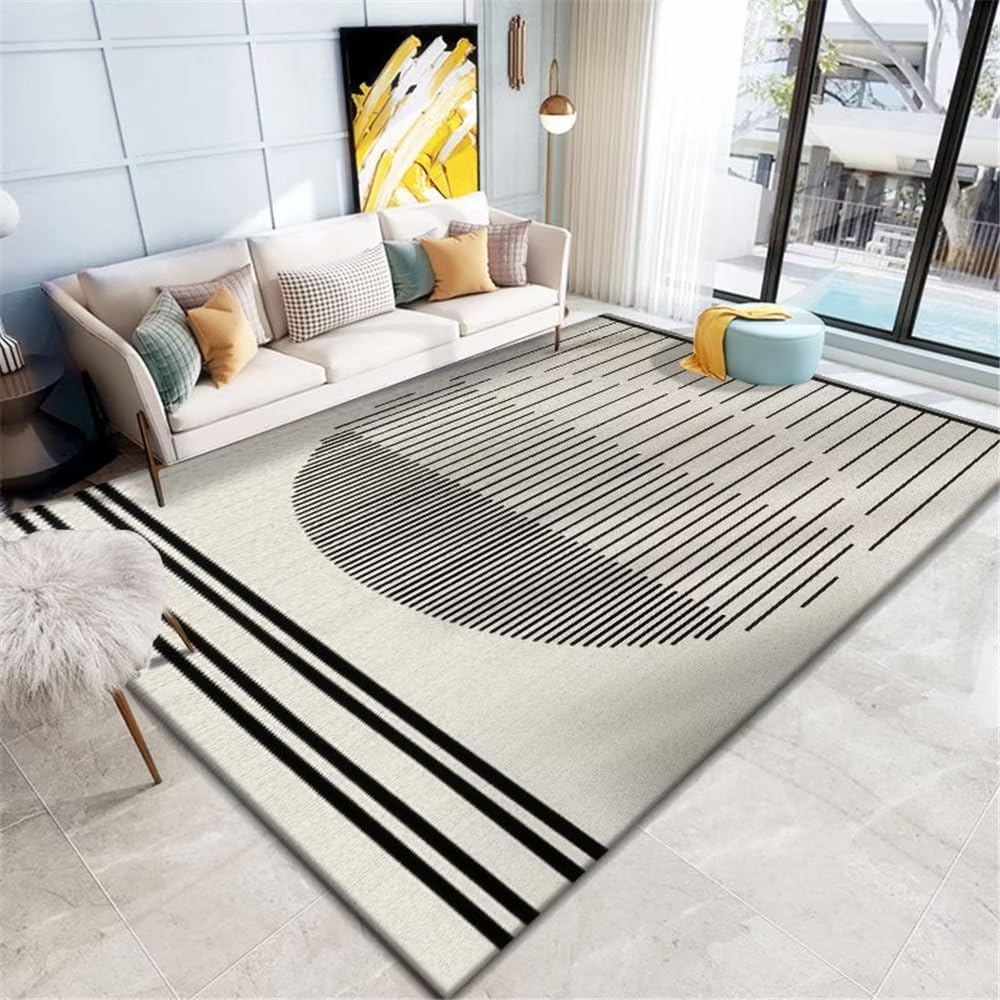 Tapis de sol à rayures gris pour créer un coin repas chaleureux et moderne