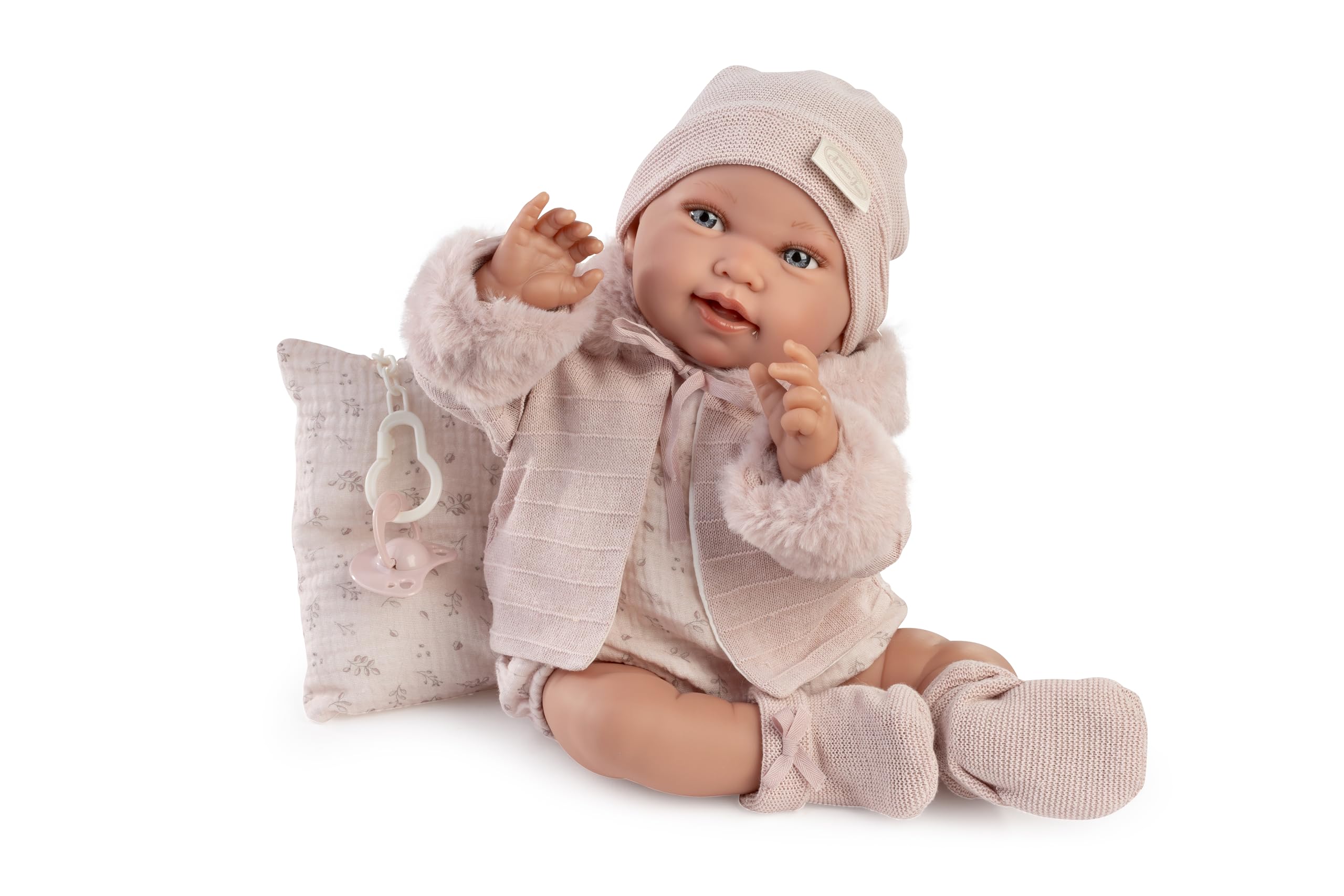 Antonio Juan Newborn Dolls Pipa Winter, Realistic Baby Doll 42 cm with Pink Clothes, Pacifier and Pillow Included