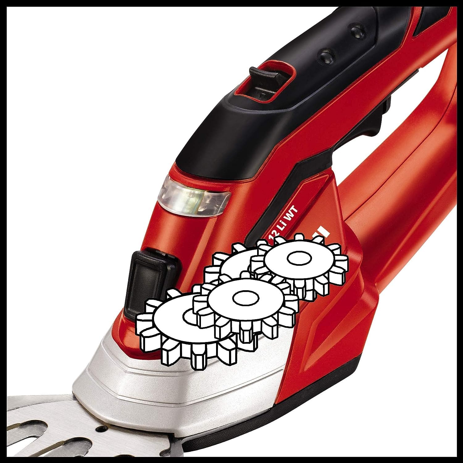 Einhell Akku-Gras- und Strauchschere GE-CG 12 Li (Lithium-Ionen, 12 V, 1,5 Ah, werkzeugloser Messerwechsel, lasergeschnittene Messer, Metall-Getriebe, Teleskopstiel, Softgrip, Sicherheitsschalter)