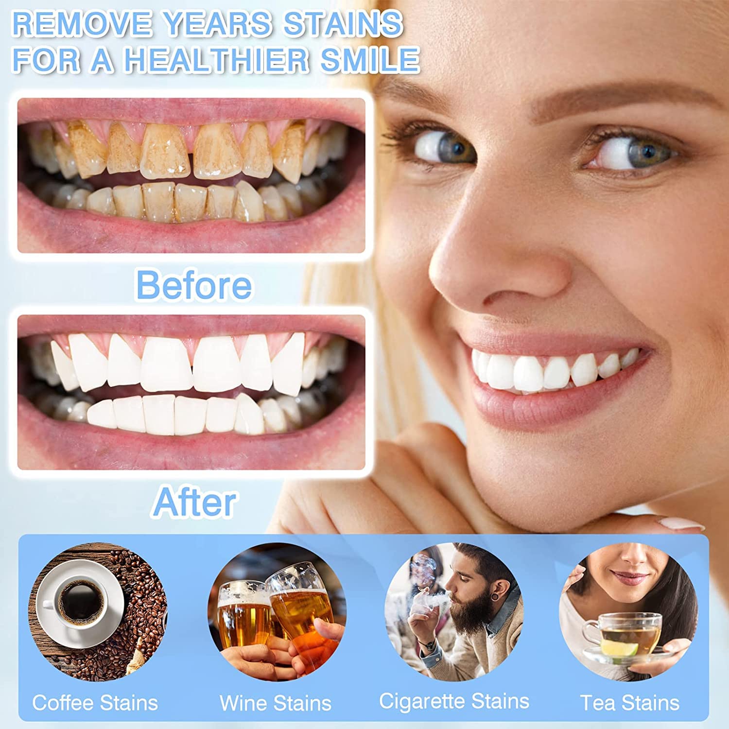 Kit Sbiancamento Denti, 10 * 3ML Gel Sbiancante Denti Led Professionale, Rimuove Denti Macchie e Riduce Sensibilità dei Denti per Pulizia e Sbiancamento dei Denti