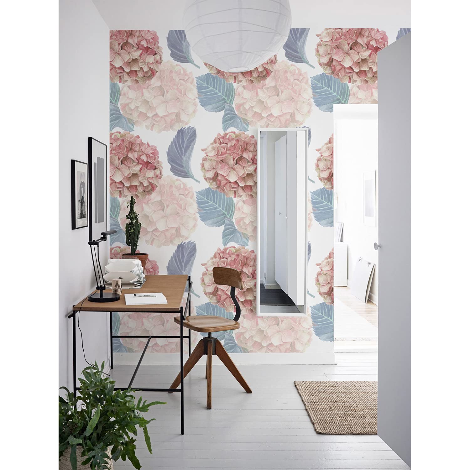 Papier Peint Latex Lavable Grand Format Motif Floral Hydrangea Rose
