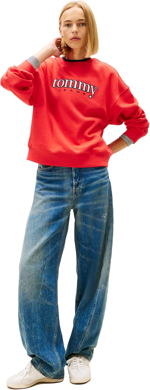 Tommy Jeans womens Medium Weight Pullover Crewneck With Applique Logo Detail - Image 3