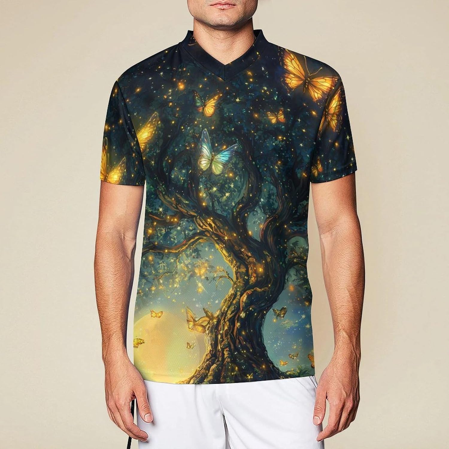 Butterfly Treelife Men’s Football Shirt Printed Soccer Jersey Short Sleeve V Neck T Shirts Summer Tops