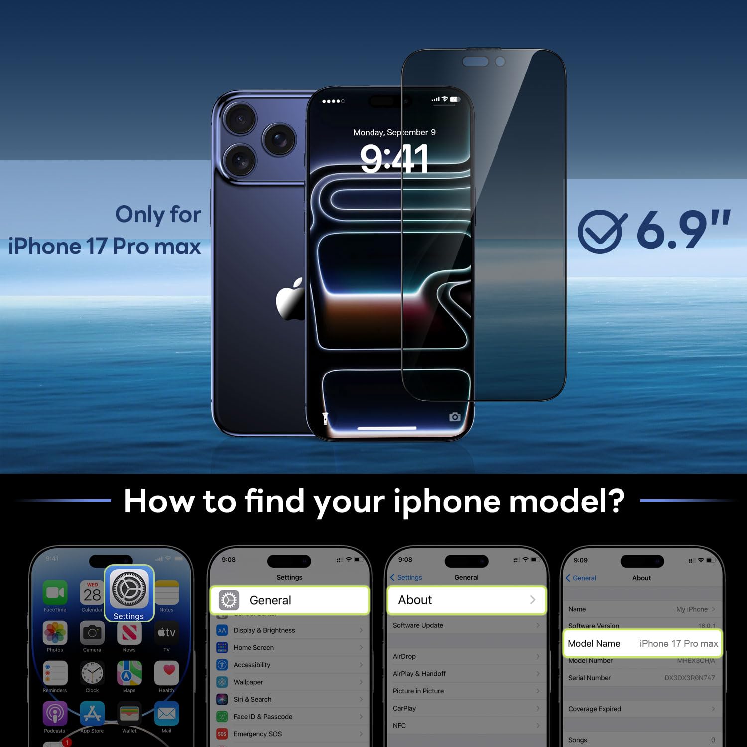 Thomo Privacy Screen Protector for iPhone 17 Pro Max 2 Pack, [25° Anti Spy] [Top 9H Tempered Glass] [15FT Military Grade Shatterproof] Full Edge Coverage, Bubble Free, Easy Install Case Friendly