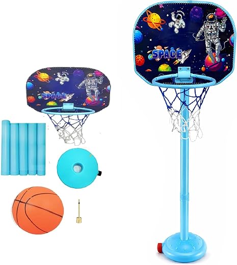 KOBBET Space Theme Basketball Set with Net &amp; 80cm-210cm Adjustable Stand for Kids Basketballs for Kids, Height Adjustable ...