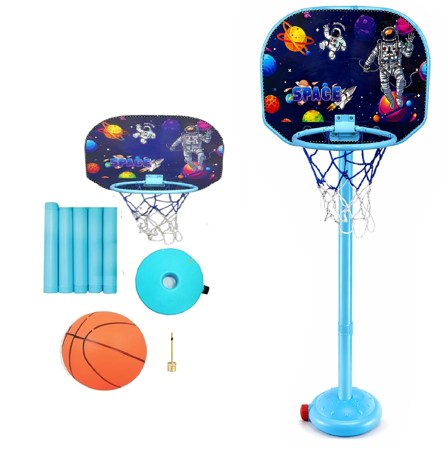 KOBBET Space Theme Basketball Set with Net & 80cm-210cm Adjustable Stand for Kids Basketballs for Kids, Height Adjustable 