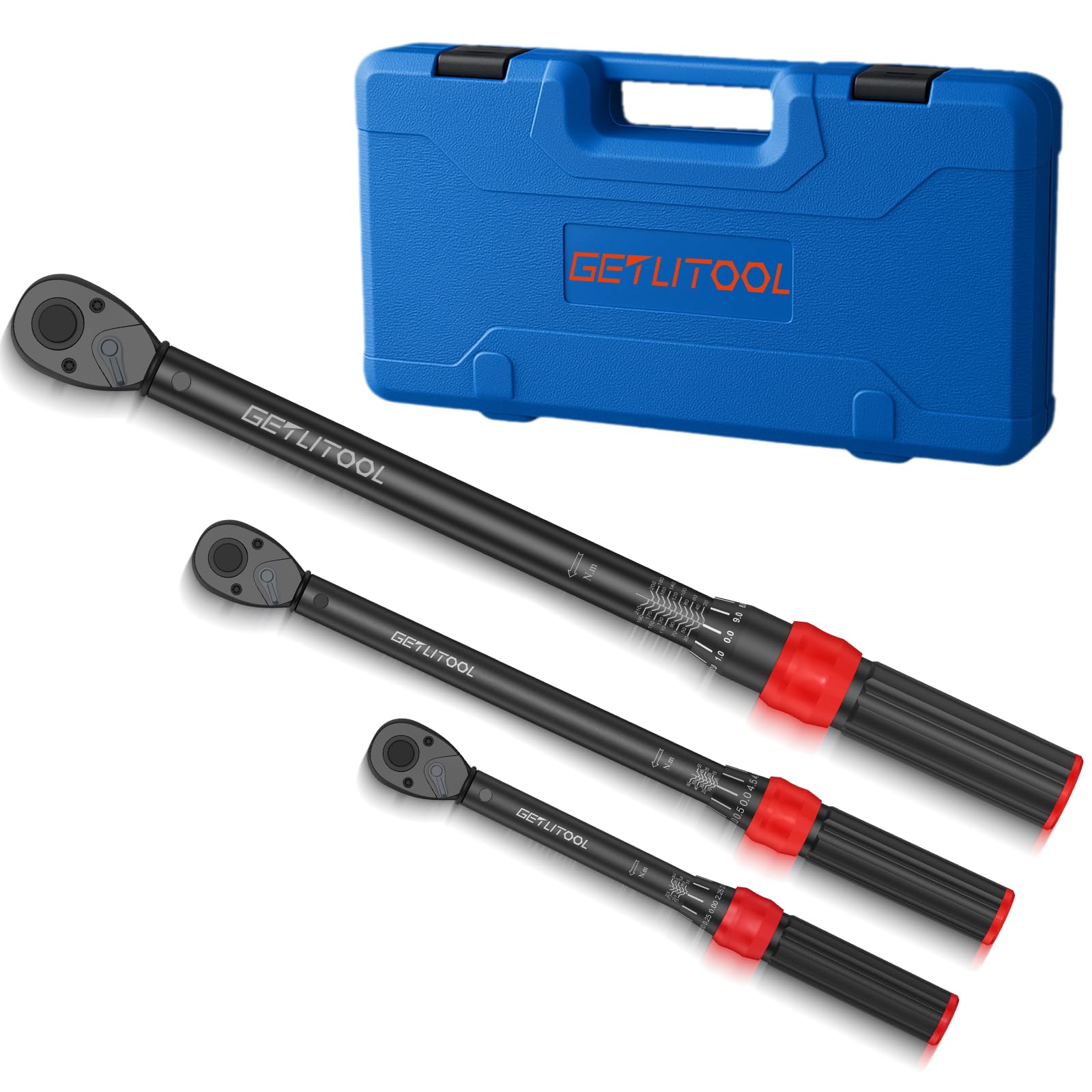 GETLITOOL Set Chiavi Dinamometriche 1/4" 3/8" 1/2", 3 Pezzi con Cricchetto Reversibile 72 Denti in Acciaio Legato, Chiave Dinamometrica per Bici, Moto e Auto, Gamma di Coppia 5-25Nm 10-60Nm 20-210Nm