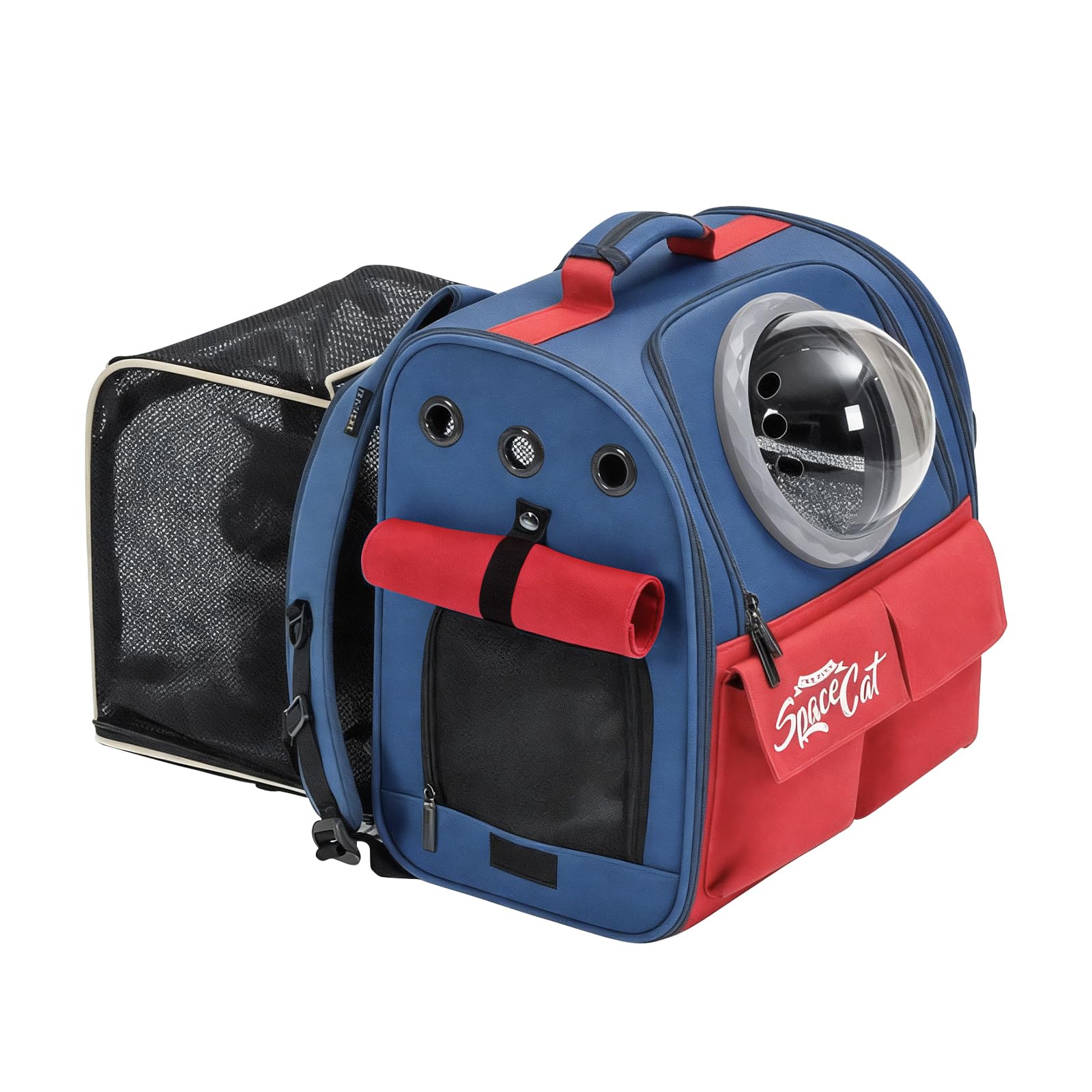 Galatée Mochila Expandible para Transportar Mascotas, Mochila para Gatos y Perros, Homologada por Aerolíneas, con Malla Transpirable para Viajes, Senderismo, Camping y Actividades Al Aire Libre(Azul)