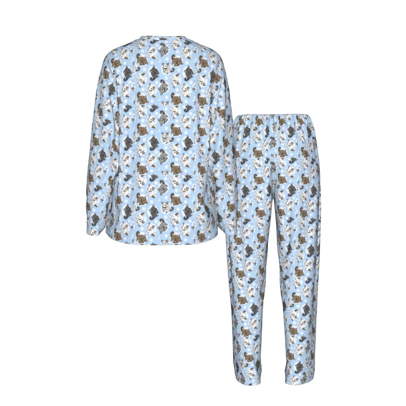 Blu Cincillà E Luna Stampa Delle Donne Maniche Lunghe Pigiama Set Morbido Elastico Coulisse Casual Daywear