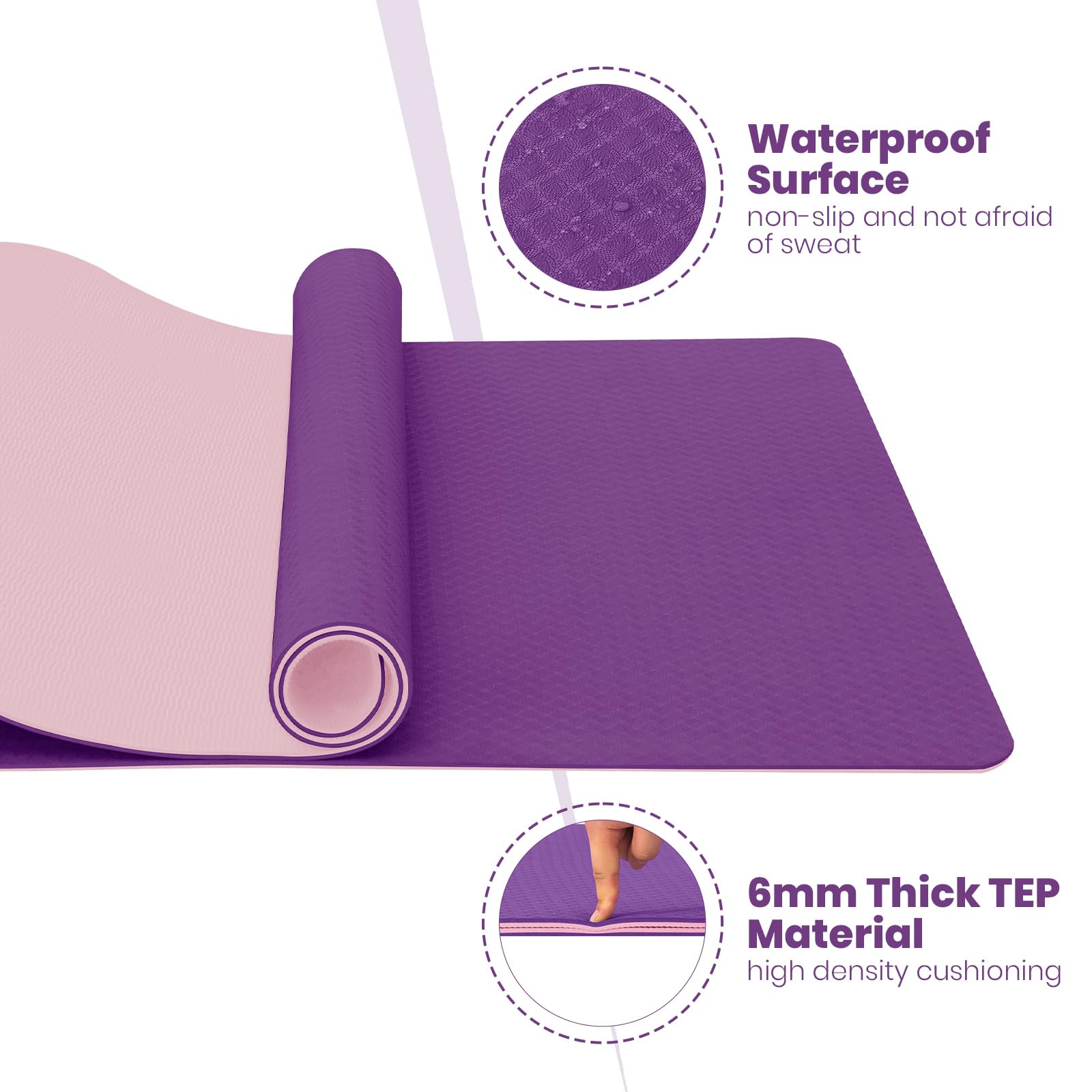 Narwhal Yoga Mat TPE Non-Slip Large XXL 190x80x0.6cm 6mm Thick - Yoga Mats for Women & Men's Exercise Gym Pilates Fitness & Workout Training