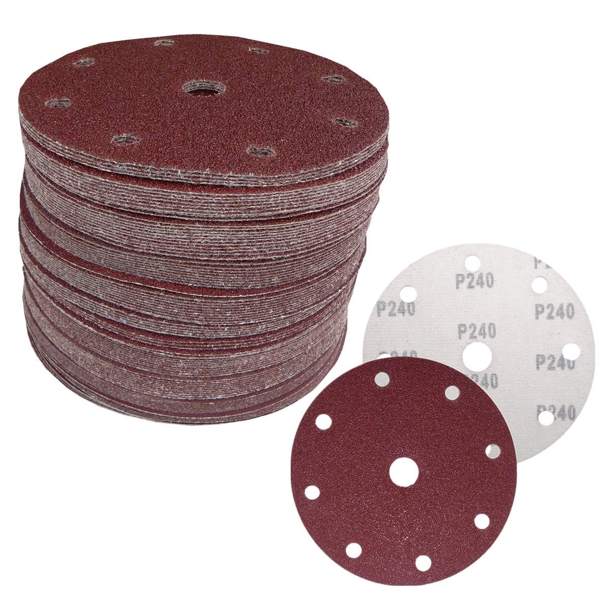 Lot de 100 disques abrasifs auto-agrippants Ø 150 mm 9 trous Grain P240