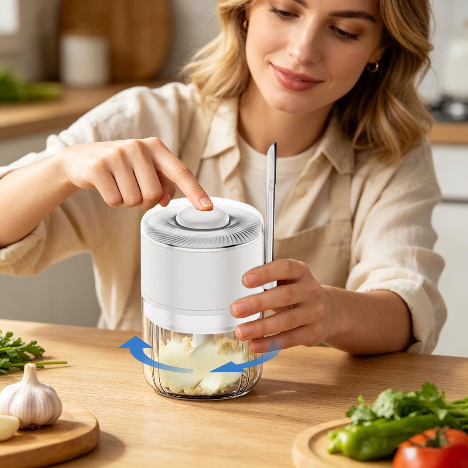 Picadora y picadora eléctrica de ajos, mini cortador de verduras, inalámbrico e inalámbrico, procesador de alimentos fácil de limpiar para ajo, carne, jengibre, tazón grande de vidrio