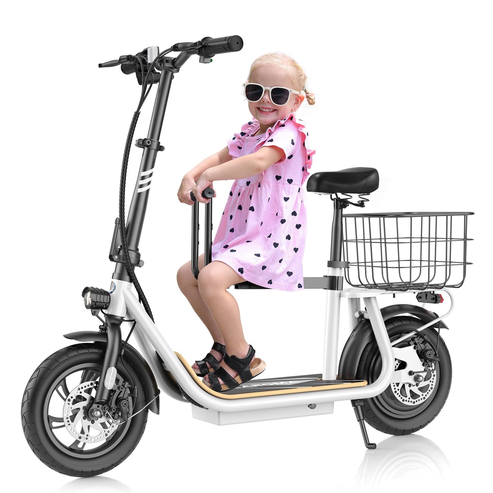 Caroma Peak 800W/1200W Electric Scooter with Seat 12" Tire, 30 Miles Range 20MPH Max Speed, Foldable Electric Scooter for Adults 300 LBS Max Load