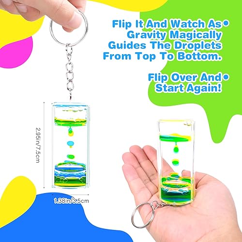 Miniatura 9 de Paquete de 4 llaveros coloridos con burbujas de movimiento líquido, temporizador líquido antiestrés para juegos sensoriales, llaveros de reloj de