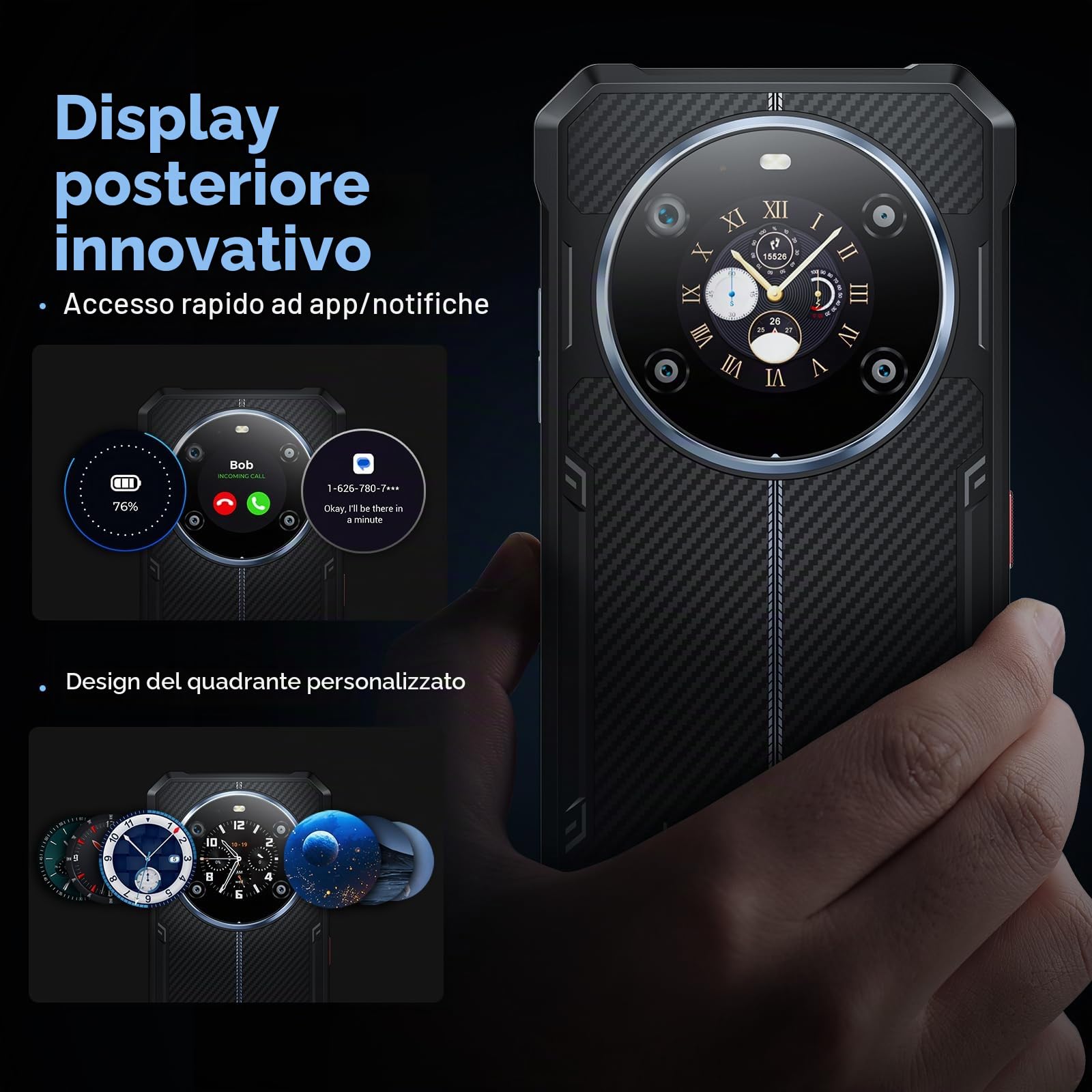 FOSSiBOT F106S -24GB+256GB/2TB Telefono Cellulare Android 15, Doppio schermo, 6,745'' FHD Rugged smartphone, Batteria 10600 mAh/18W, 50MP AI Fotocamera, 4G Dual SIM/IP68/IP69K/NFC