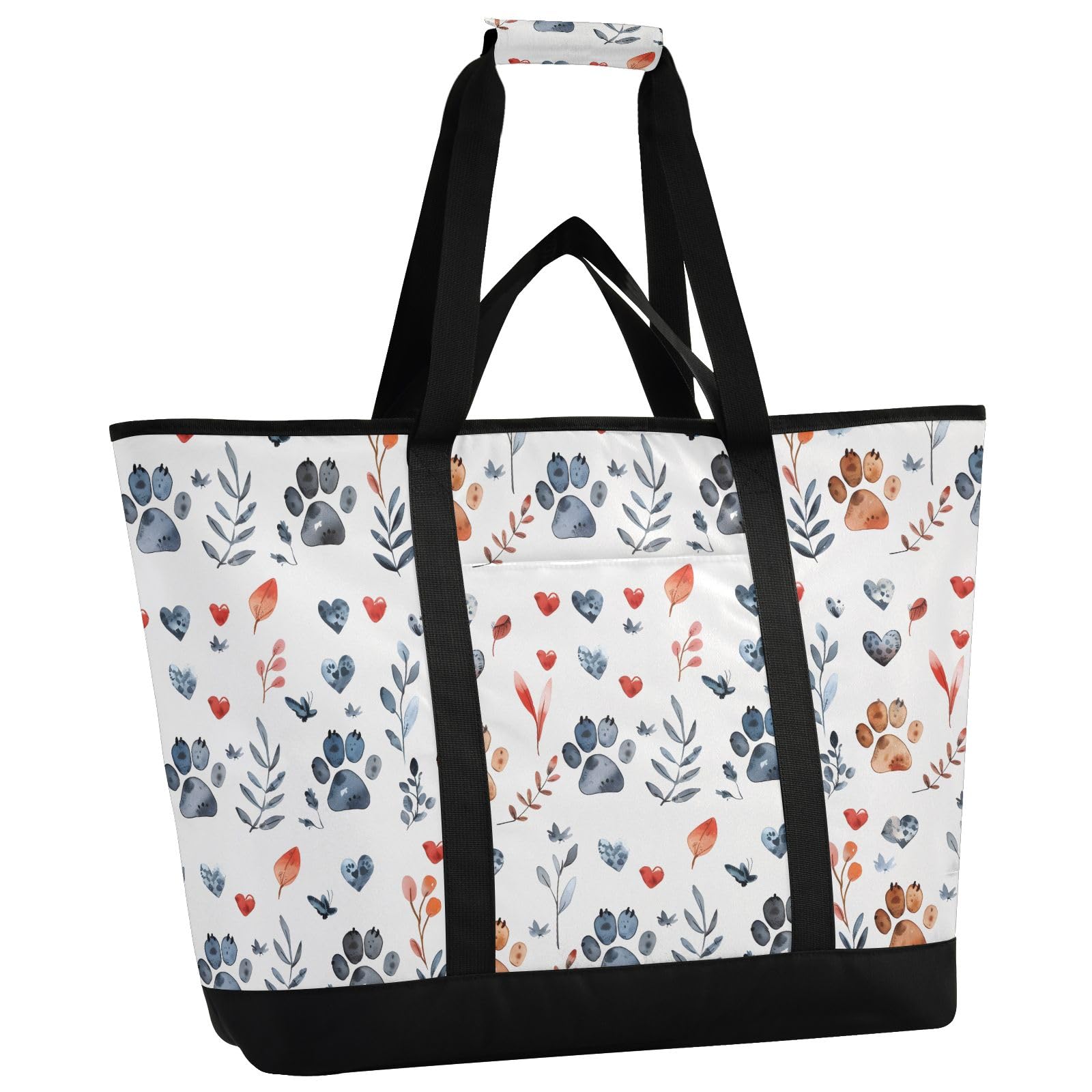 Borsa termica termica con stampa di zampe di cucciolo, borsa termica riutilizzabile, con cerniera, grande, per viaggi o campeggio