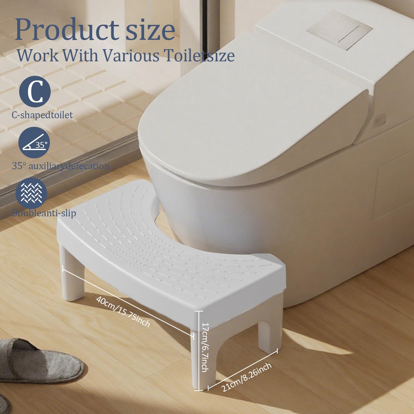Toilettenhocker Erwachsene-Ergonomischer Klohocker, Anti-Rutsch WC Hocker gegen Verstopfung, Hocker Toilette für eine Natürliche Hockposition (40x21x17cm, Weiß)