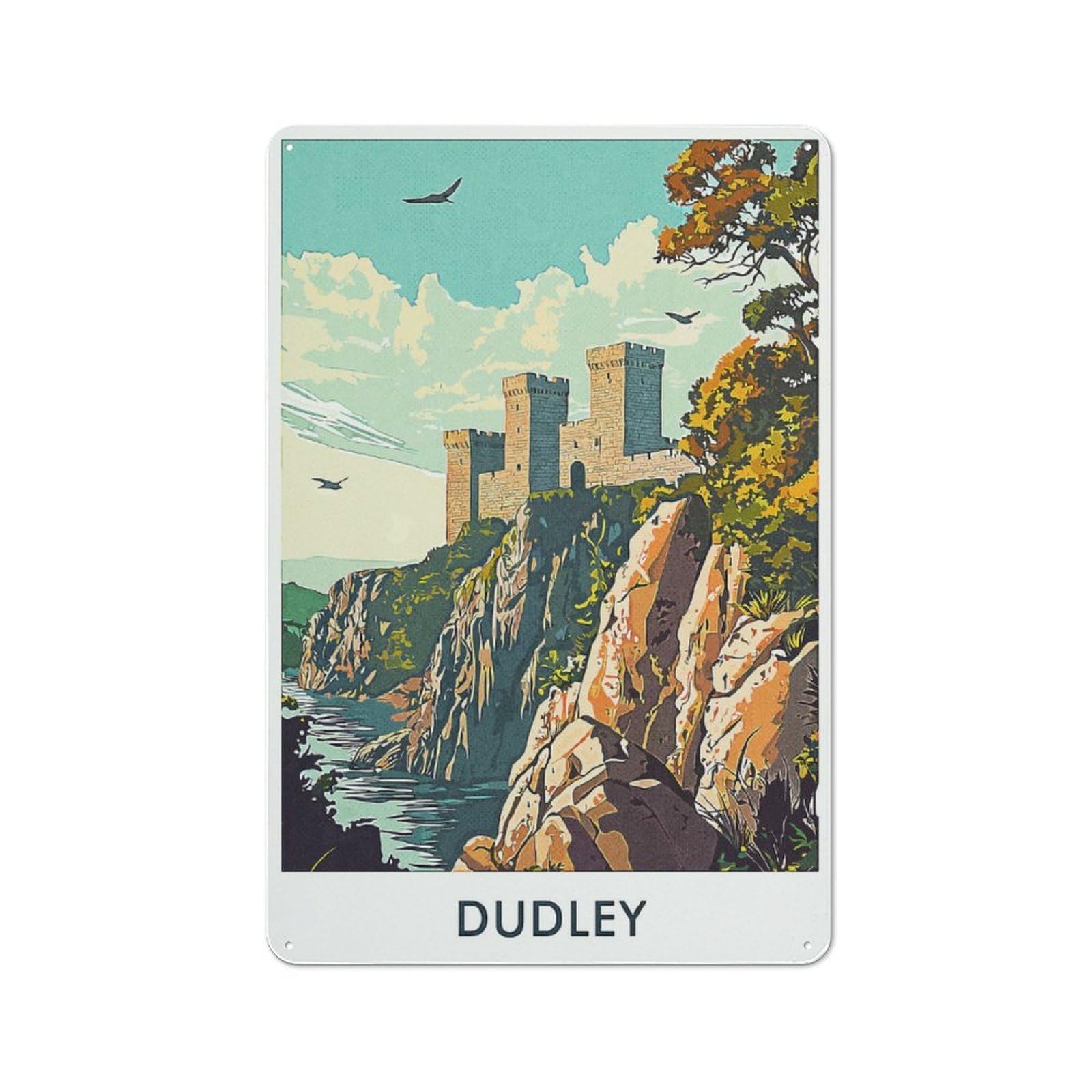 Junmoney Style-3 Dudley Castle Vintage Printed Metal Sign 30X20cm For Man Cave Or Games Room, Suited To Games Room Collectors