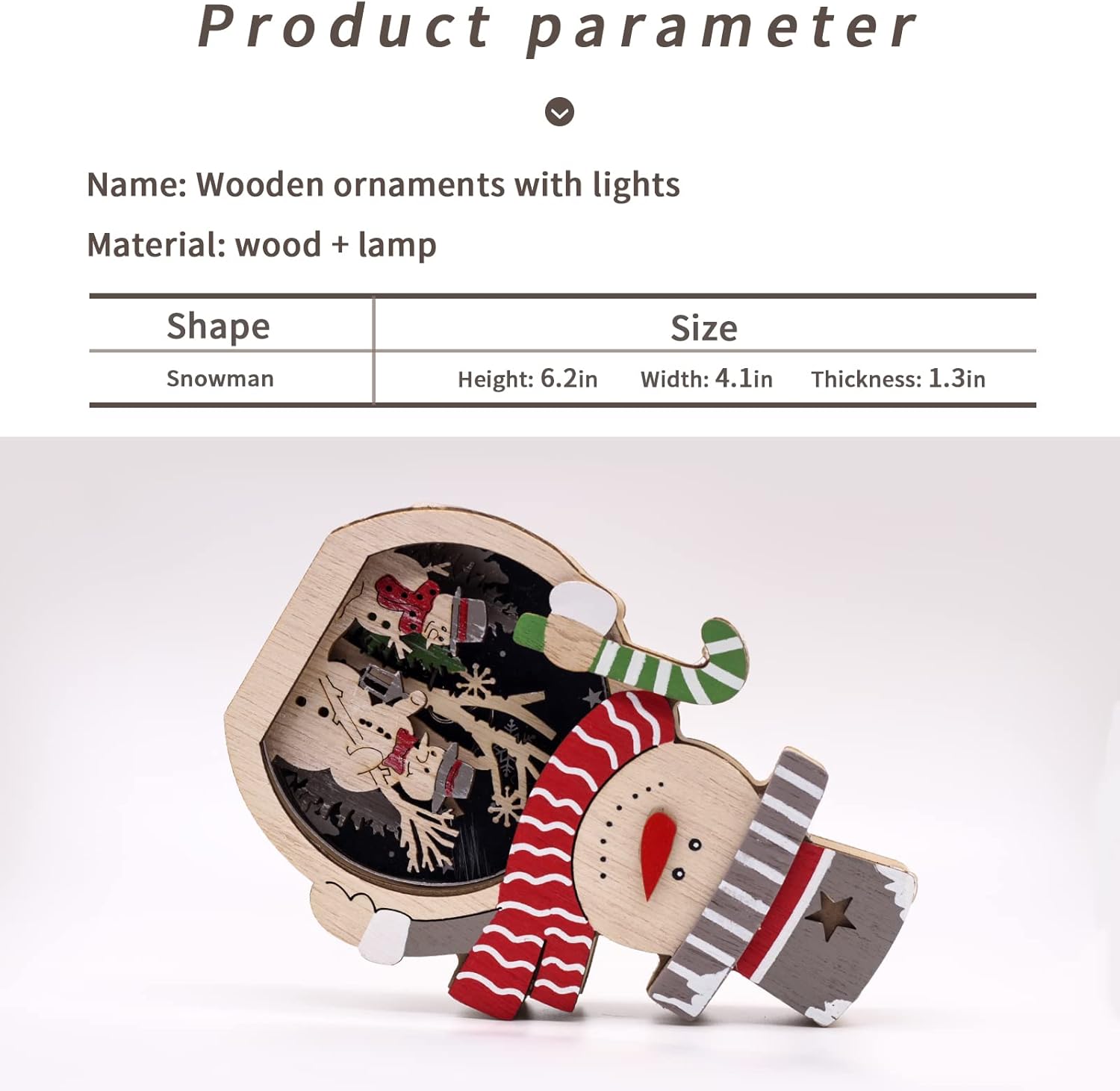 Snowman Ornaments for Christmas,Gouraml Wooden Christmas LED Ornaments,Table Decorations Tree Snowman Hanging Ornaments Crafts Gifts for Xmas Party - Image 6