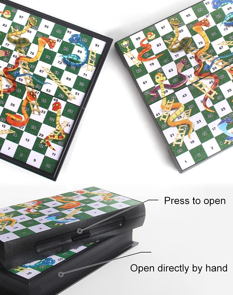 Snakes and Ladders Board Game Set -9.5", Magnetic Folding Travel Game, Family Fun Toys/Gift for Kids and Adults (Rounded Corner Style)