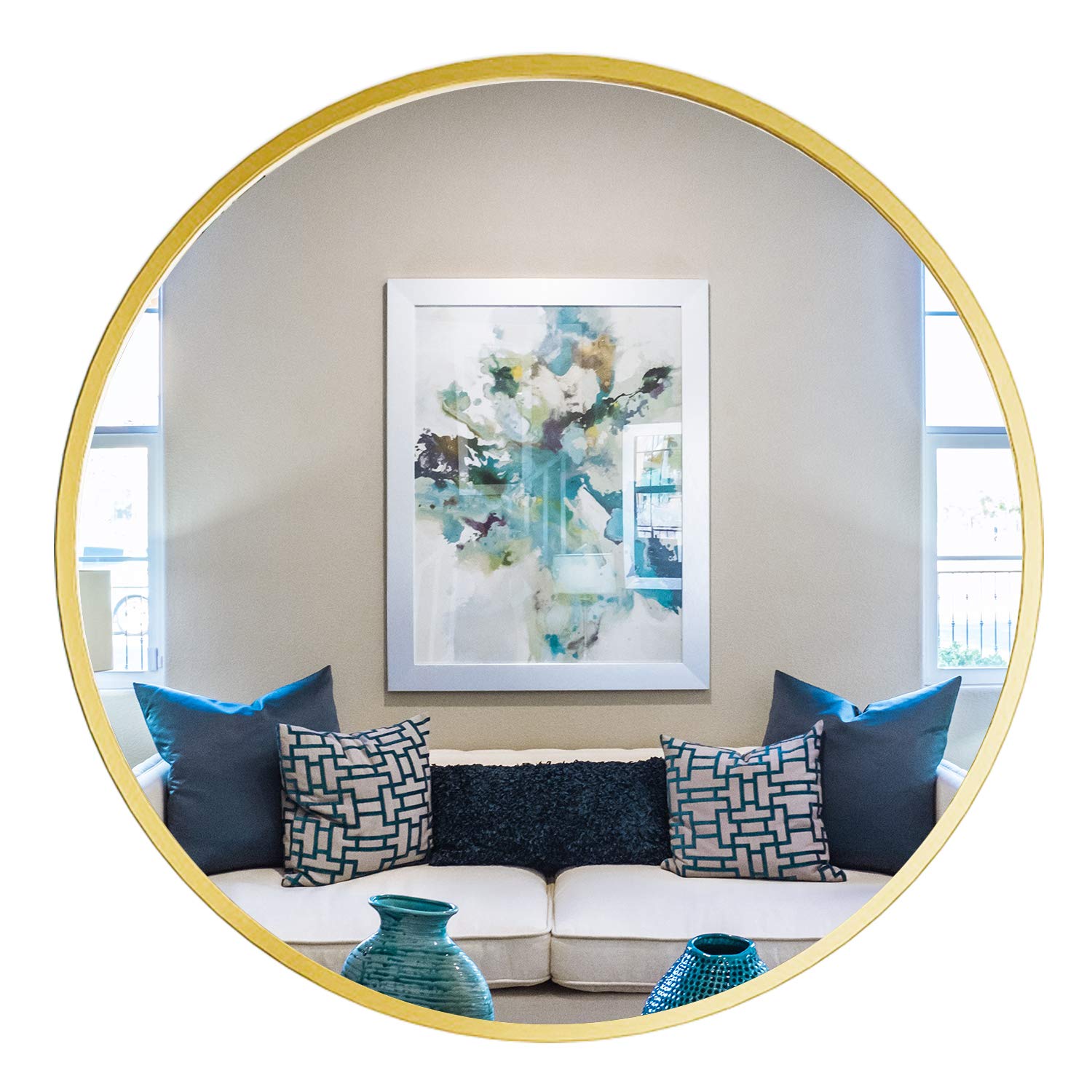 LYNSLIM24” Golden Metal Frame Round Vanity Mirror - Decorative Wall Mirror for Bedroom Bathroom Washroom Living Room Entrance Mirror