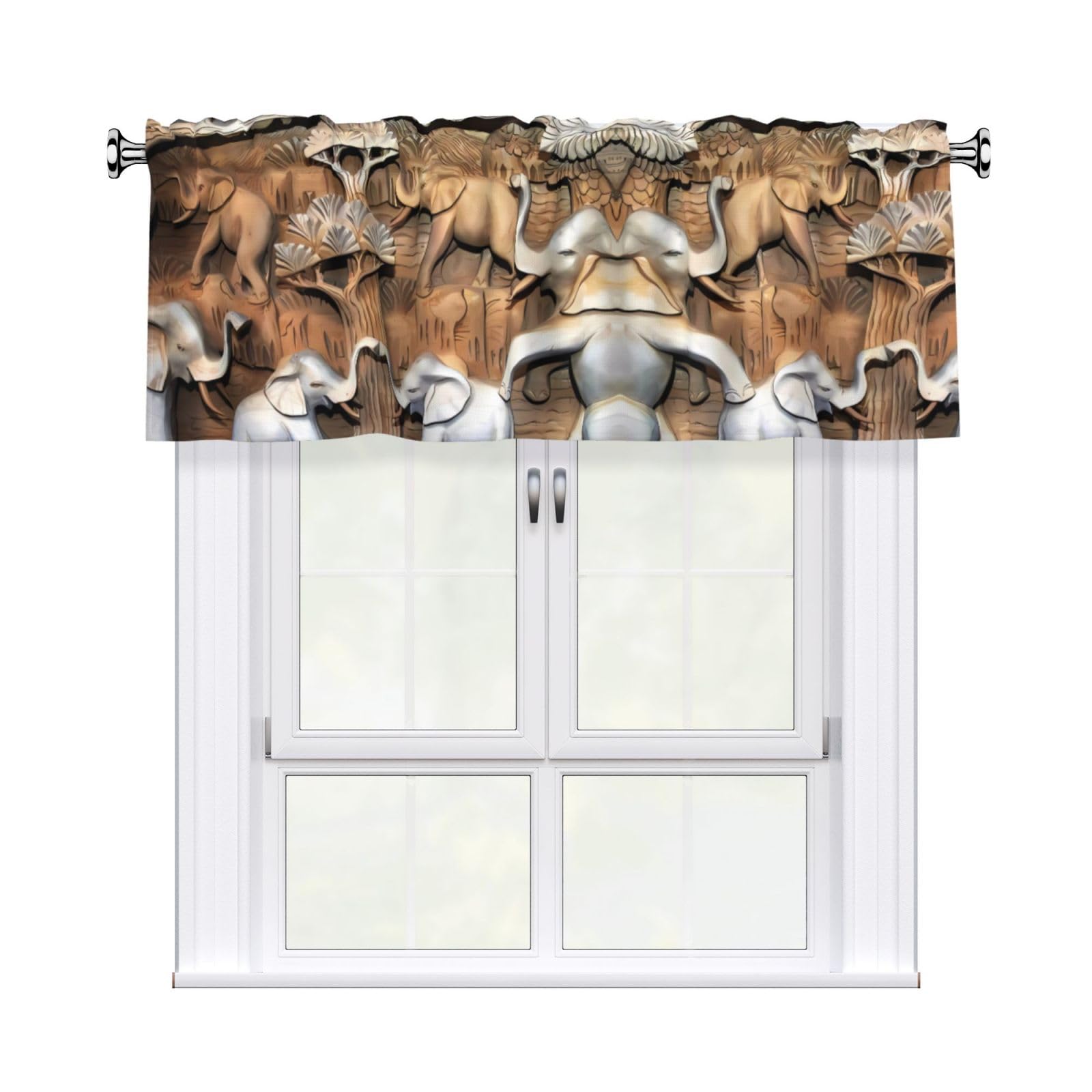WHJDPP Nature Elephants Prints Charming Kitchen Window Cover – 54x18 Inch Peach Skin Valance with Decorative Print