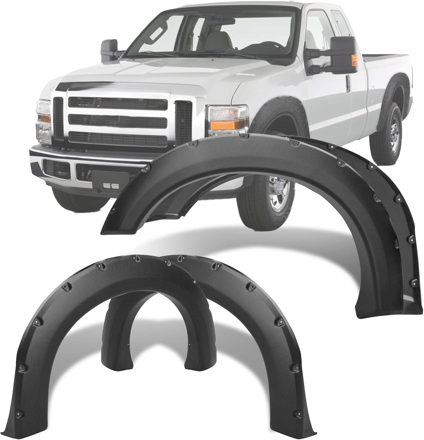 YITAMOTOR Fender Flares Kit Compatible with 2008-2010 Ford F-250 F-350 Super Duty, Textured Matte Black Finish Front Rear Wheels Pocket Rivet Style 2008-2010 F250