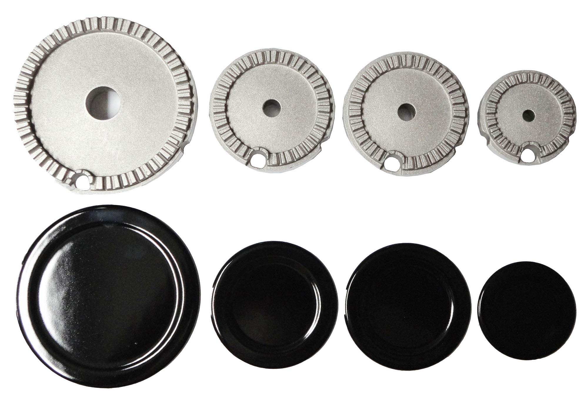 Franza Kit 4 bruciatori per Electrolux Rex Aeg Zanussi completi di piattelli spartifiamma neri incavati per cucina piano cottura 4 fuochi Made in Itally - K44BI - Prodotto Originale
