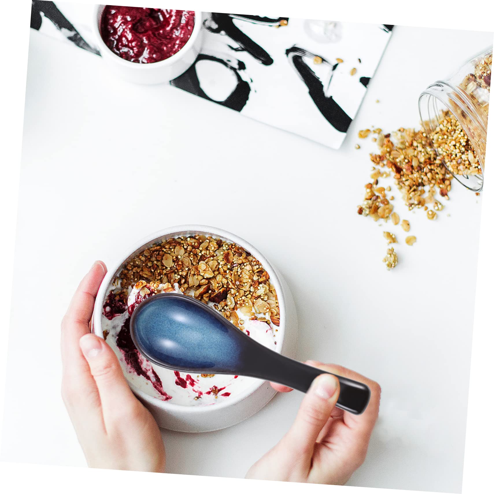 HOLIDYOYO 4 Pcs Ceramic Spoon Kitchen Sampling Spoon Kitchen Soup Spoons Condiments Spoon Soup Spoon for Home Porcelain Soup Spoon Sugar Spoon Ramen Noodles Home Dining Spoon Ceramics Blue