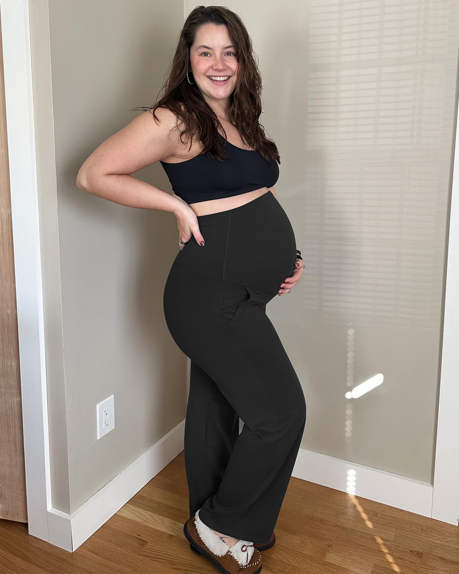 G4Free Maternity Trousers Over Bump Stretchy Pregnancy Yoga Pants Lounge Wide Leg Dress Work Trousers with Pockets Petite/Regular/Tall - 3