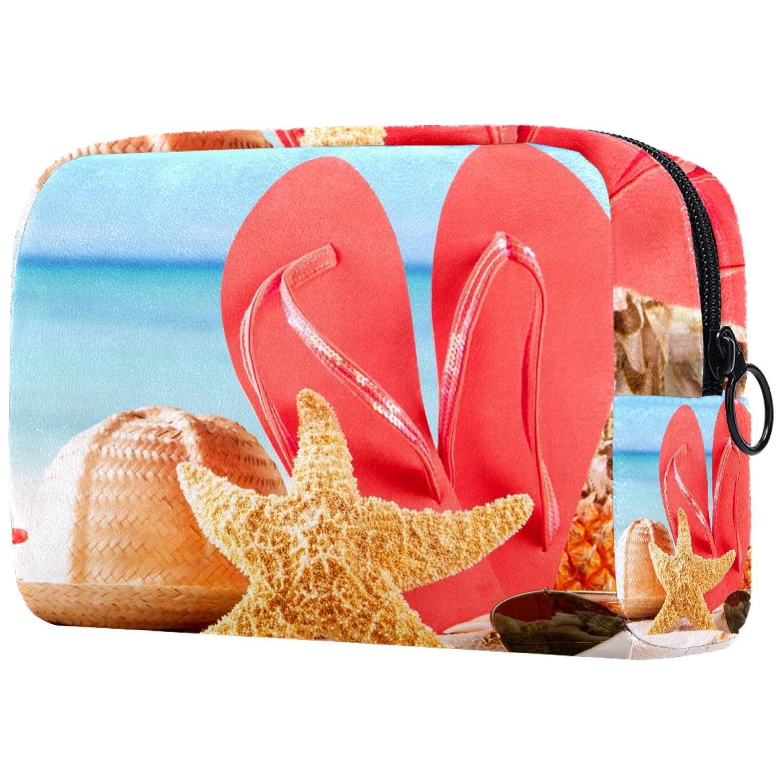 Cosmetic Bag for Women, Makeup Bags Travel Toiletry Bag Accessories Organizer - Beach Shells and Starfish