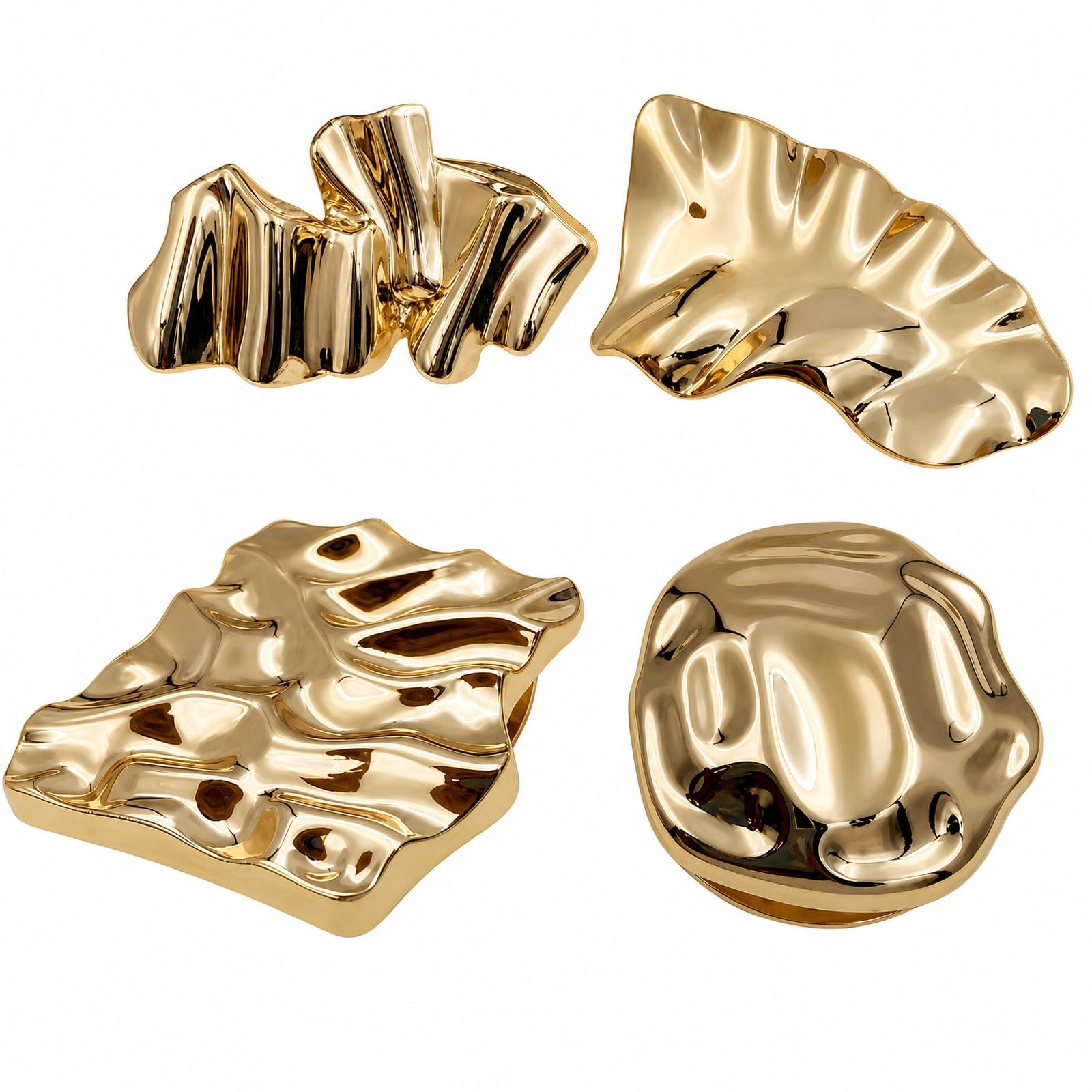 4-Piece Golden Brooch for Women, Irregular Textured Alloy Pins-picture-31