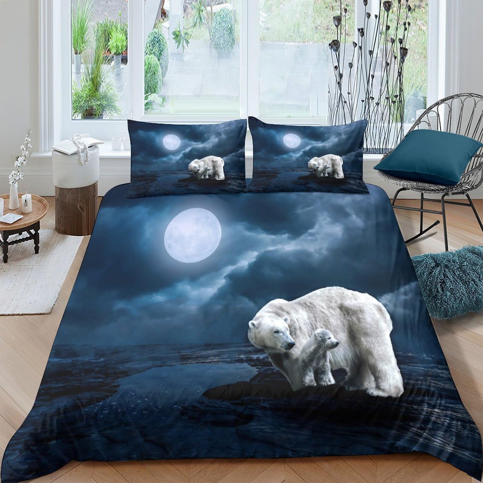 Ctjqhvkz Style-8 3D Printed Moonlit Polar Bear Fitted Sheet Microfiber Soft Mattress Cover For Bedroom Dorm Decorative Protection Single（135X200cm）