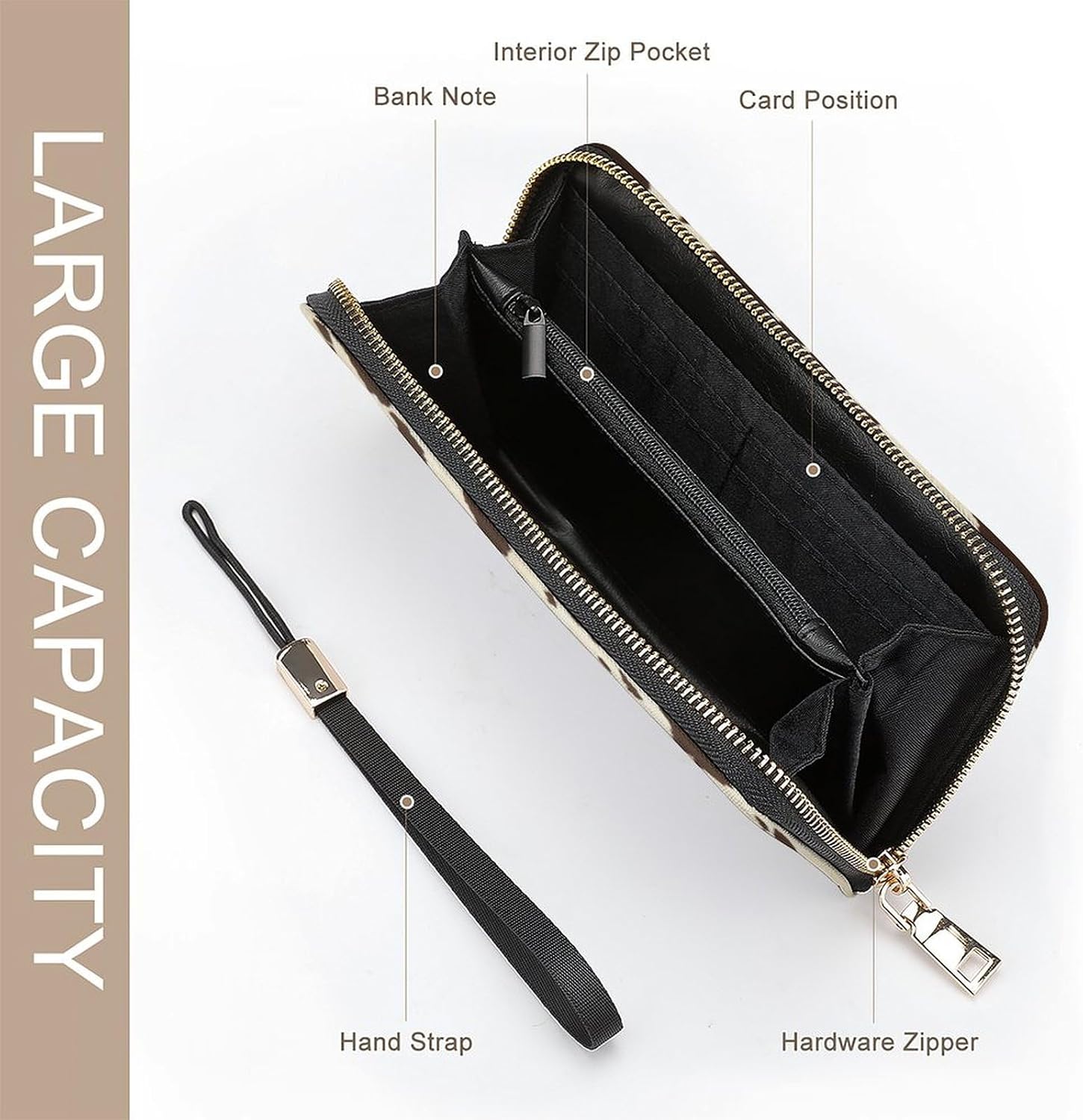 Cow Print Portable Long Handheld Wallet, Large Capacity Wallet