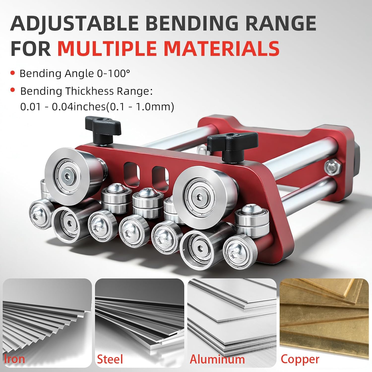 Sheet Metal Roller 2 Station Edge Roller Bender, 0-100° Bending Range 0-130mm(0-5") Length Upgrade V-Roller & Quick Lock Knob, Lightweight Metal Roofing Tool for 29 to 22-Gauge Steel