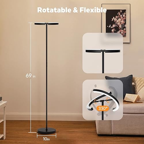 Miniatura 6 de RGBCW - Lámpara de pie que cambia de color, moderna lámpara de pie LED regulable continua con control remoto, lámparas de pie giratorias de 20 W