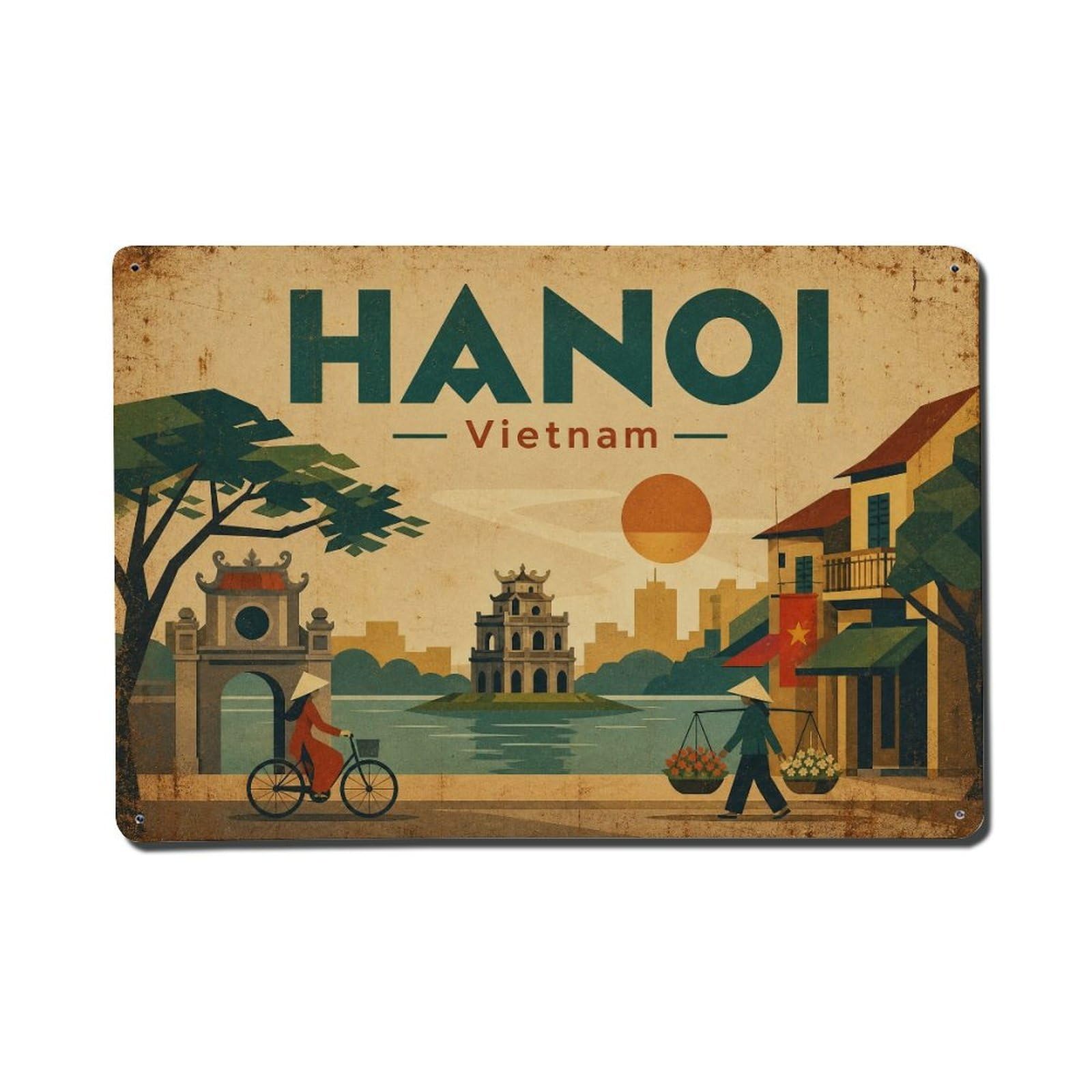 Hanoi Vietnam Old Quarter Heritage Travel Destination Metal Tin Sign