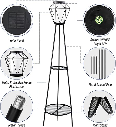 Miniatura 9 de TOOTOO STAR Juego de 2 lámparas solares de pie, 35.5 pulgadas de alto, luces solares para exteriores con soporte para plantas para jardín, patio,