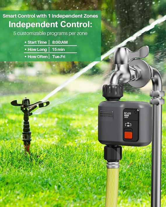 johgee Smart WiFi Water Timer for Irrigation with 300M RF Gateway