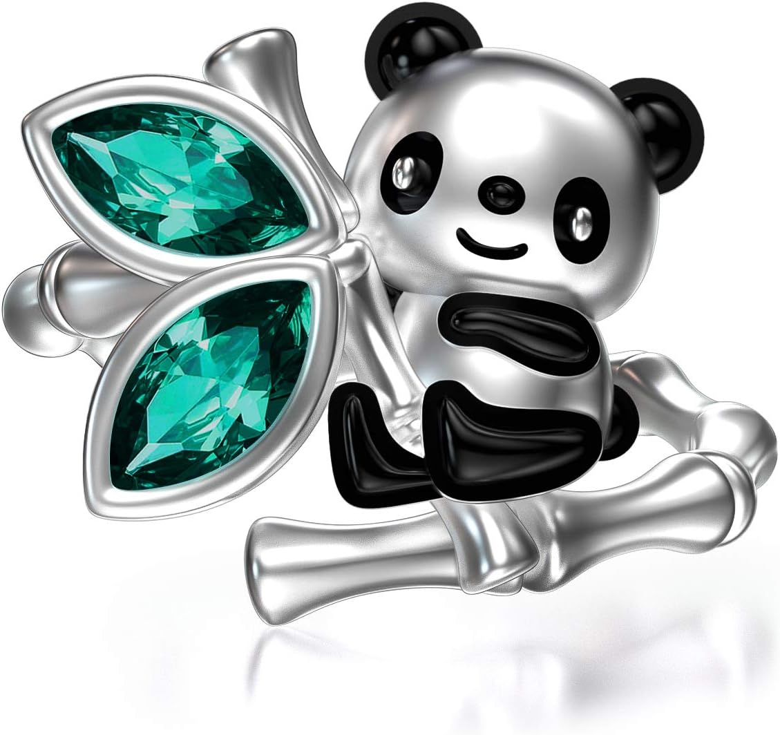 AOBOCO Sterling Silver Owl/Panda/Koala Ring for Women, Made with Austrian Crystal, Size 6-10