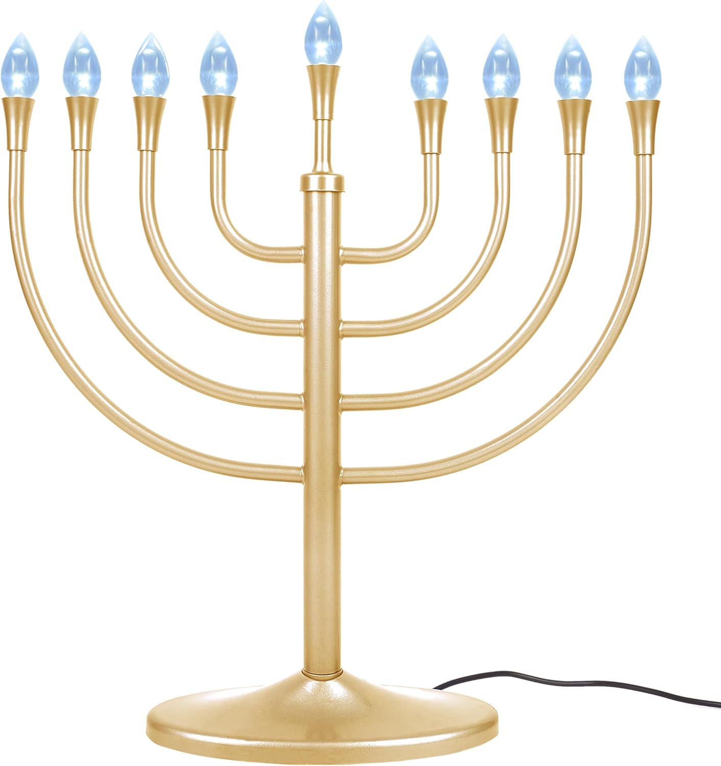 Zion Judaica Traditional Gold Tone Electric Menorah with LED Lights – Metal Hanukkah Candelabra with USB & Wall Adapter – Long-Lasting LED Bulbs Push-Button Operation Elegant Modern Display Hanukkiah