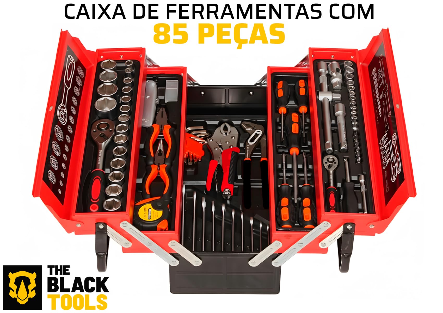 Caixa de Ferramentas Sanfonada TTB85 The Black Tools – 85 Peças